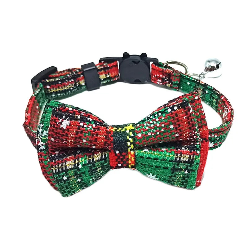 Adjustable Plaid Christmas Cat Collar with Bow Tie and Bell - Breakaway Design for Pets-My Little Pet