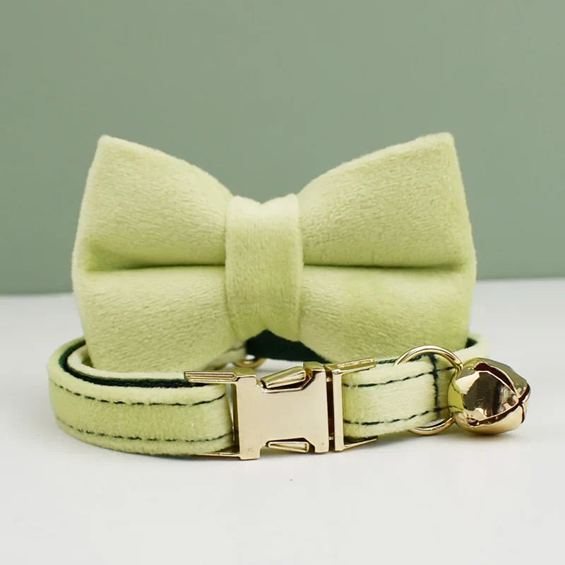 Velvet Cat Collar with Bowknot - Personalized Cat Collar with Bell-My Little Pet