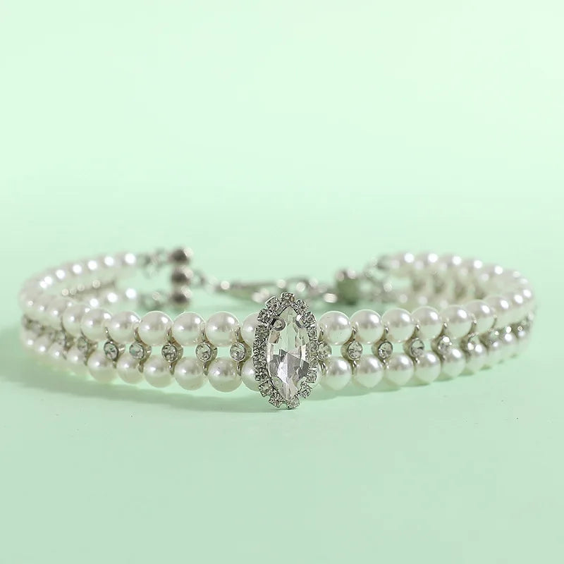 Elegant Pearl and Rhinestone Pet Collar-My Little Pet