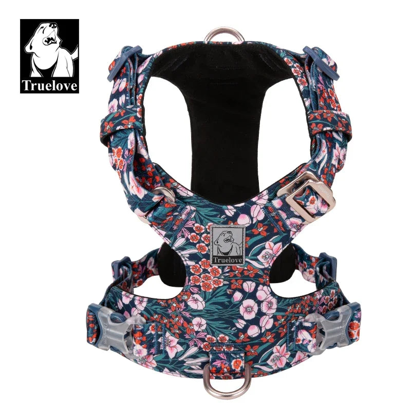 Truelove Floral Cotton Dog Harness - Reflective, Quick Release - Sizes XXS to XL-My Little Pet