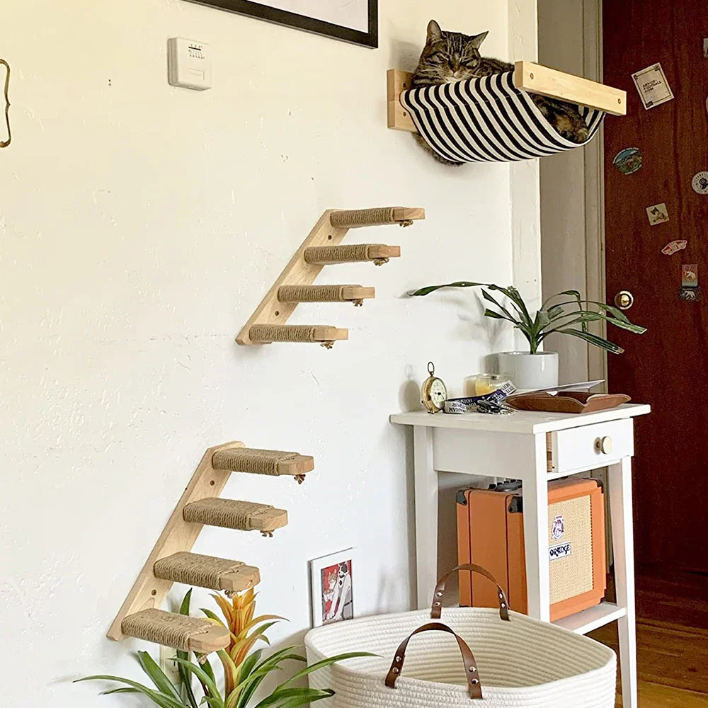 Wall-Mounted Cat Climbing Shelf with Sisal Scratching Post-My Little Pet