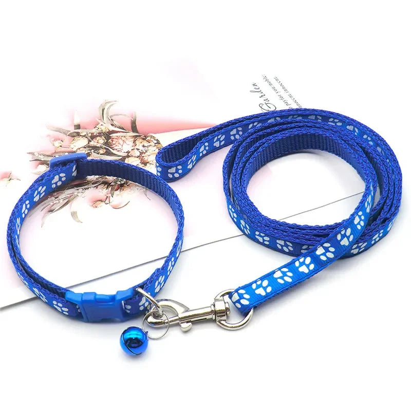 Adjustable Dog Leash and Collar Set with Paw Print Design-My Little Pet