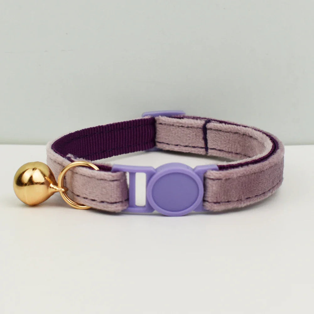 Velvet Cat Collar with Adjustable Safety and Bell-My Little Pet