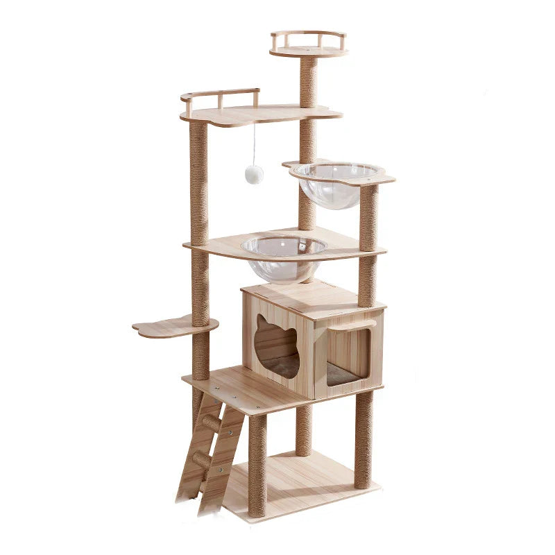 Multi-Level Cat Tree Tower with Sisal Scratching Posts and Transparent Hammocks-My Little Pet