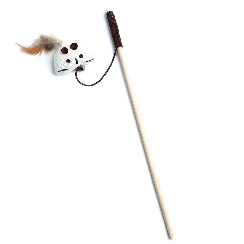 Interactive Cat Teaser Wand with Feathers – Natural and Fun-My Little Pet