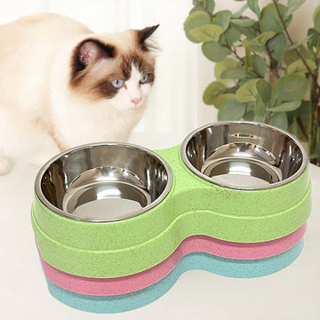 Eco-Friendly Wheat Straw Double Bowl for Dogs-My Little Pet