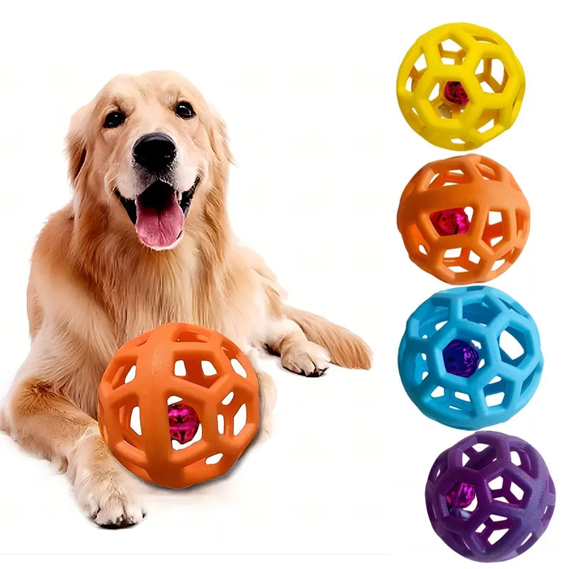 Geometric Rubber Chew Ball with Bell for Dogs - Interactive and Teeth Cleaning Toy-My Little Pet