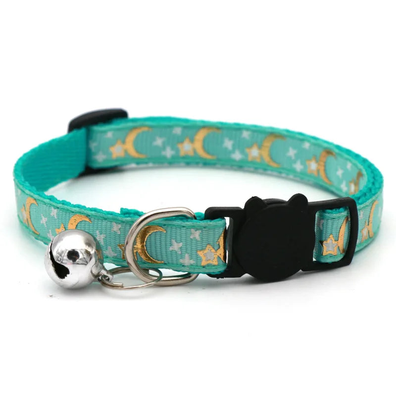 Adjustable Cat Collar with Bell – Moon & Star Design-My Little Pet