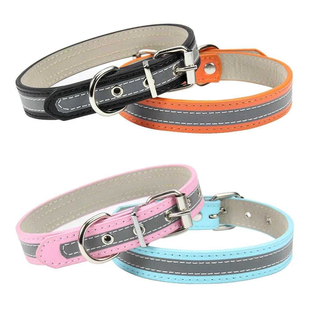 Reflective Leather Dog Collar for Enhanced Safety-My Little Pet