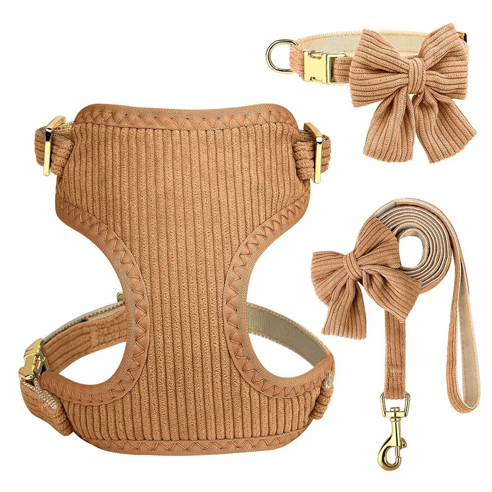 Adjustable Bowknot Dog Collar and Harness Set with Matching Leash-My Little Pet