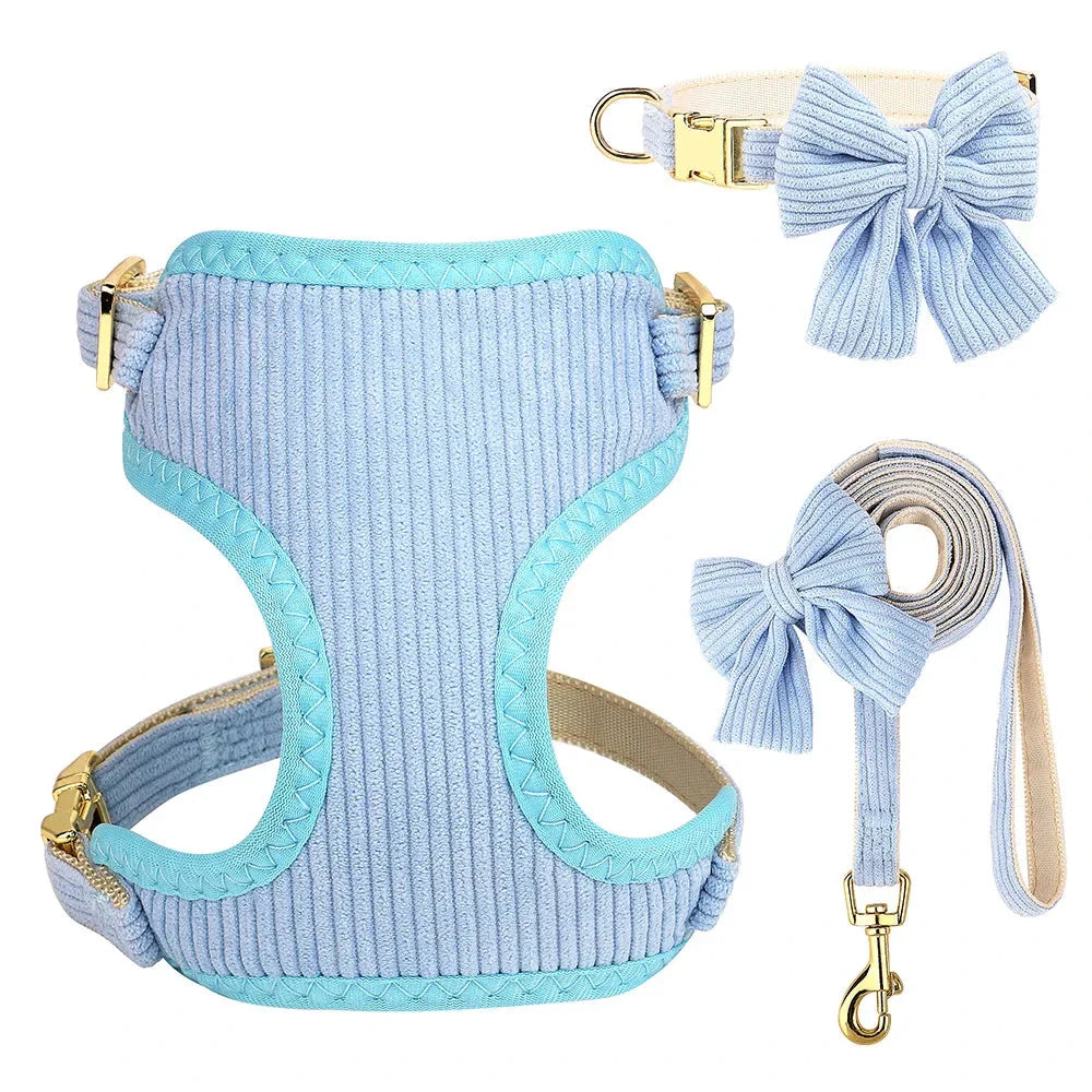 Adjustable Bowknot Dog Collar and Harness Set with Matching Leash-My Little Pet