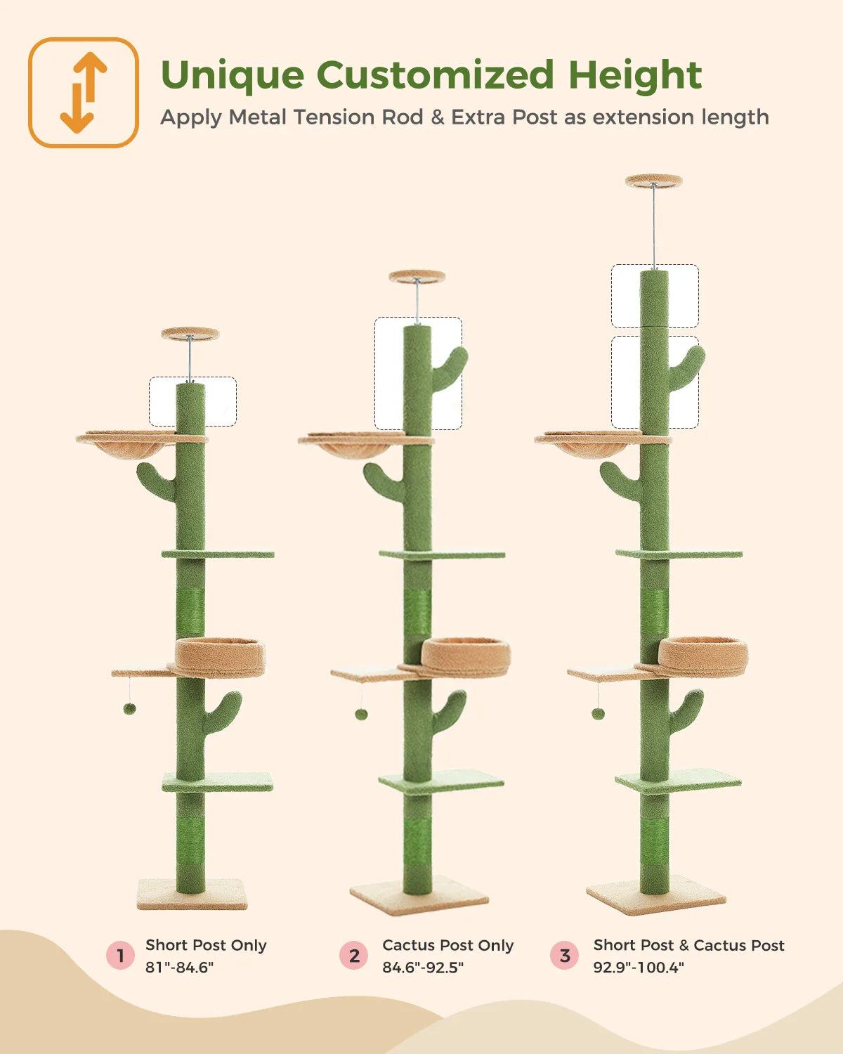 Floor-to-Ceiling Cat Tree - 228-274cm Tall Cat Climbing Tower-My Little Pet