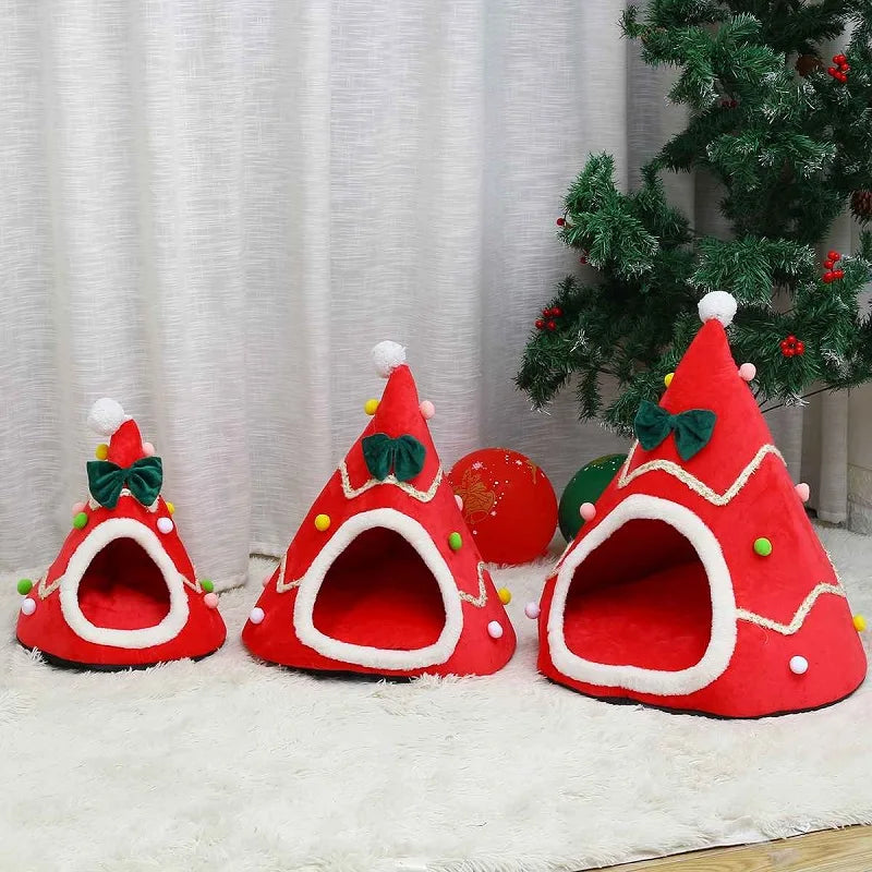 Cozy Christmas Tree Cat Bed - Winter Warm Pet House for Cats and Small Dogs-My Little Pet