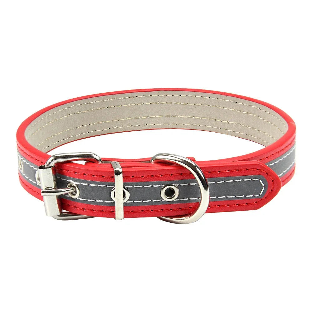 Reflective Leather Dog Collar for Enhanced Safety-My Little Pet