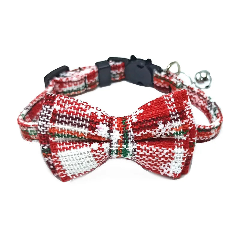 Adjustable Plaid Christmas Cat Collar with Bow Tie and Bell - Breakaway Design for Pets-My Little Pet