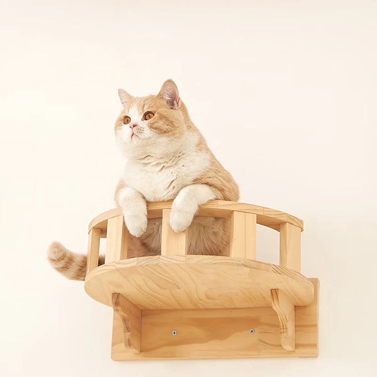 Wall-Mounted Wooden Cat Climbing Shelves - Four-Step Stair with Hammock-My Little Pet