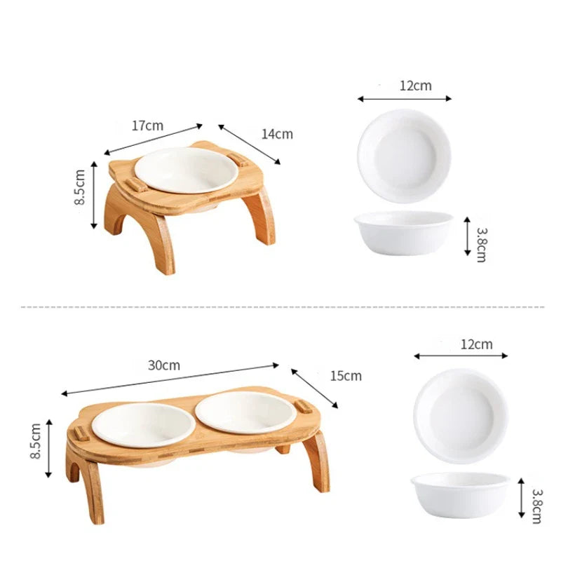 Elevated Bamboo Double Bowls for Cats and Small Dogs - Anti-Leak Design-My Little Pet