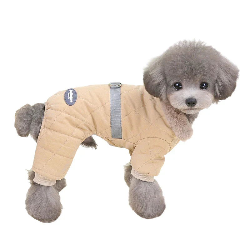 Winter Dog Overalls with Fur Collar and D Ring for Small Breeds-My Little Pet