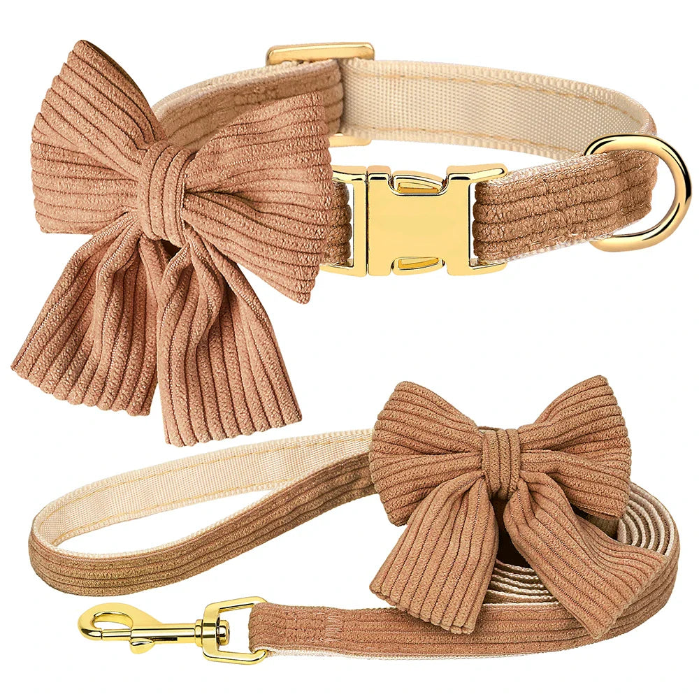 Elegant Velvet Dog Collar and Leash Set with Bowknot for Small to Medium Dogs-My Little Pet