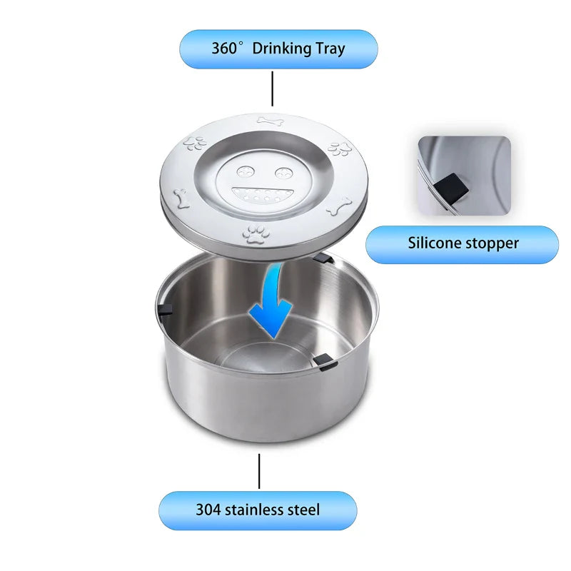 Stainless Steel Dog Water Bowl with No-Spill Design-My Little Pet