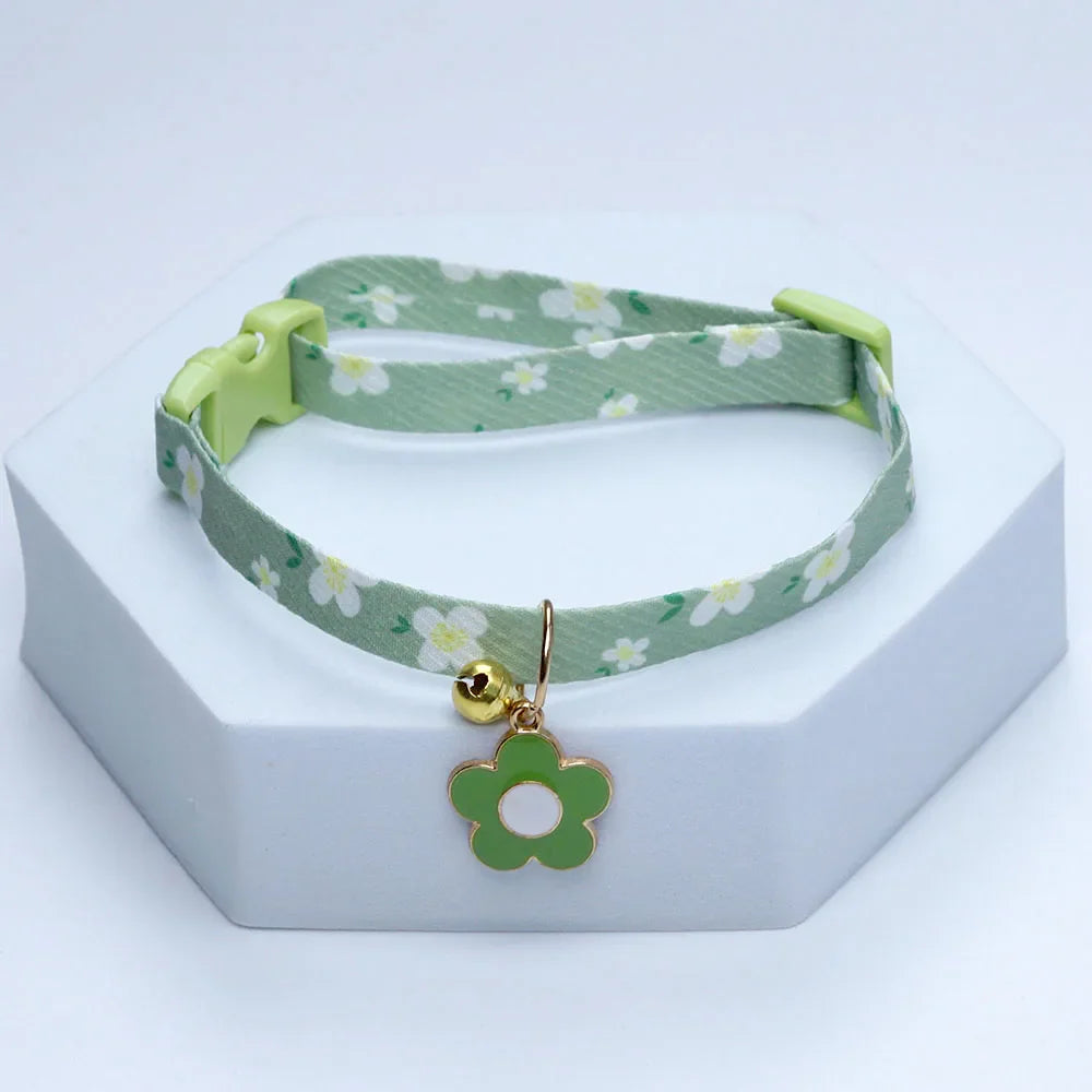 Cute Kawaii Cat and Small Dog Collar with Bell and Flower Design, Adjustable-My Little Pet