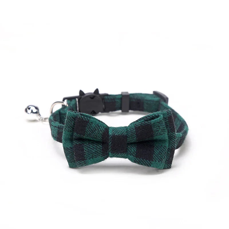 Adjustable Plaid Christmas Cat Collar with Bow Tie and Bell - Breakaway Design for Pets-My Little Pet