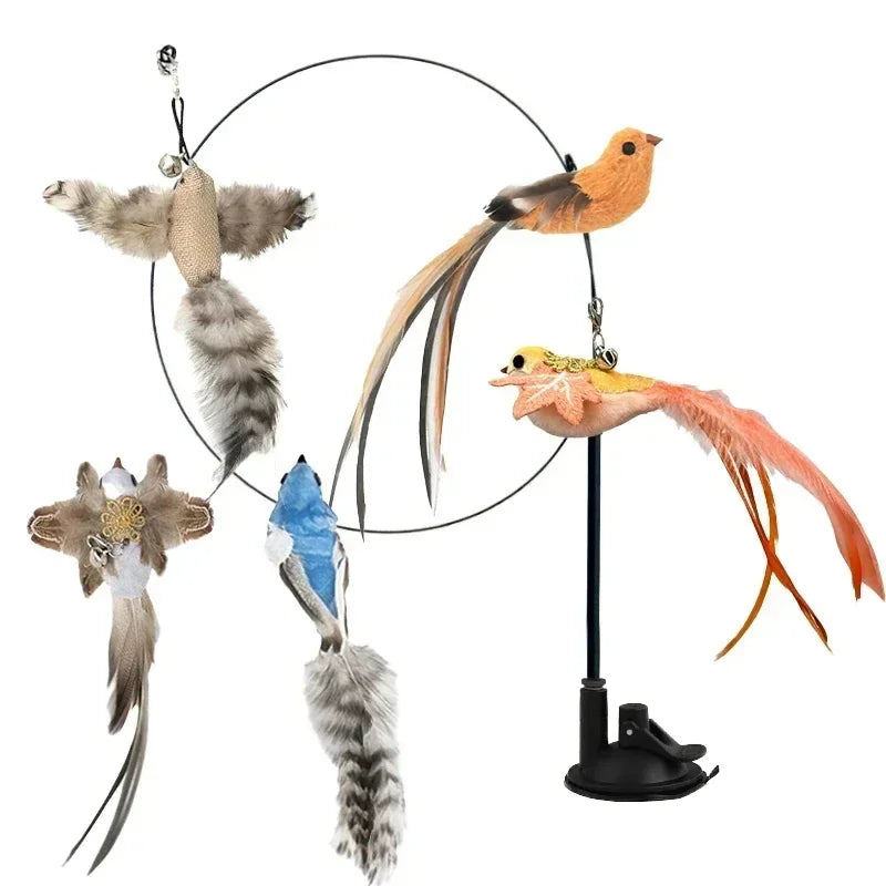 Interactive Peacock Feather Cat Toy with Bell and Suction Cup-My Little Pet