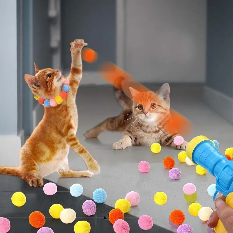 Interactive Cat Toy - Mini Shooting Gun with 100 Colorful Plush Balls-My Little Pet