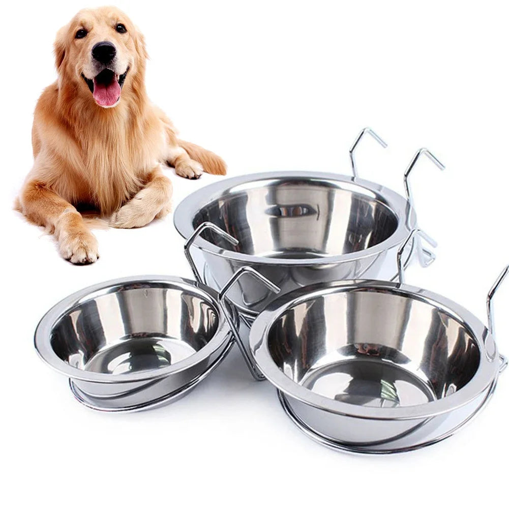 Stainless Steel Pet Bowl with Cage Hook for Dogs, Cats, and Birds-My Little Pet