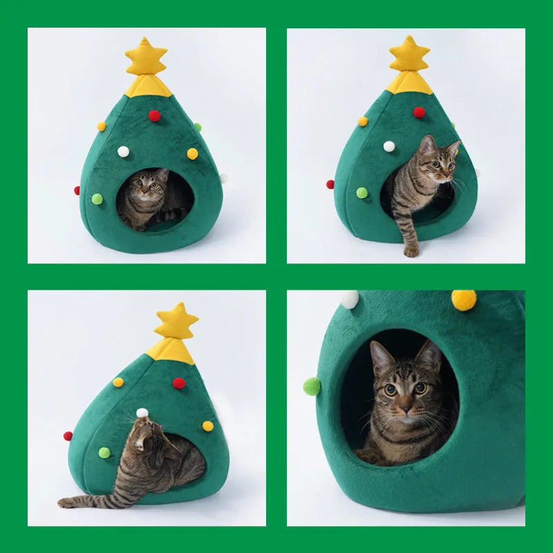 Cozy Christmas Themed Pet Bed for Cats and Dogs-My Little Pet