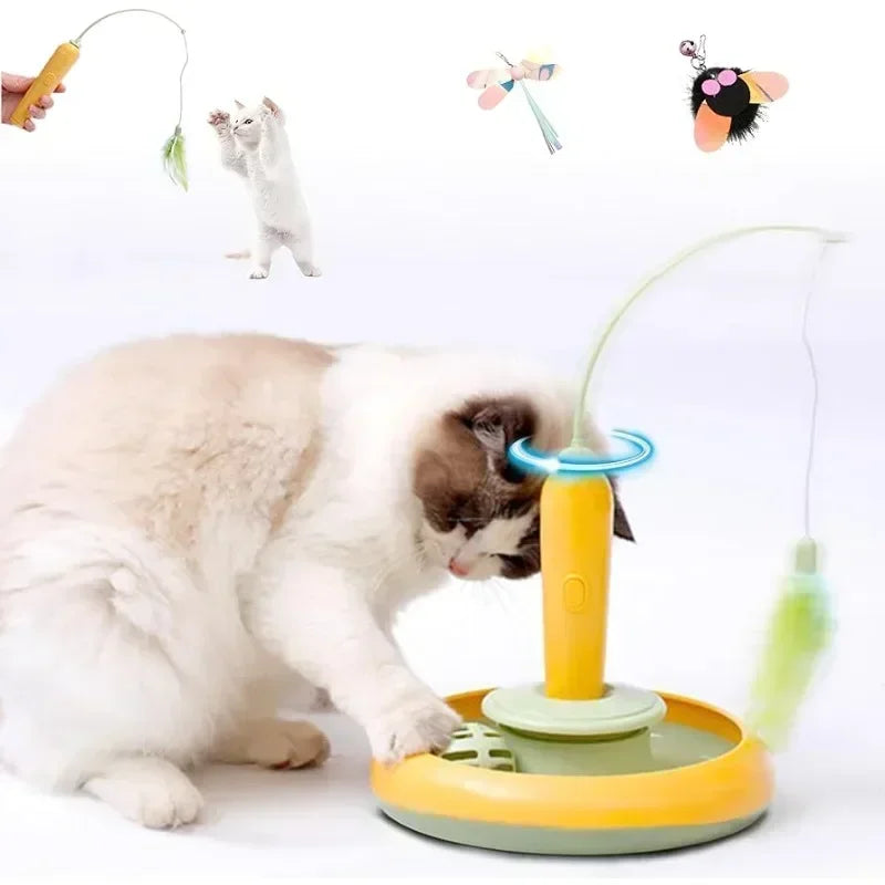 Interactive Feather Cat Toy with 360° Rotating Turntable for Indoor Cats-My Little Pet