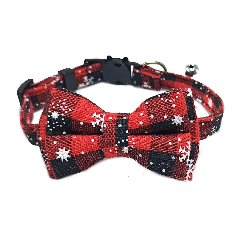 Adjustable Plaid Christmas Cat Collar with Bow Tie and Bell - Breakaway Design for Pets-My Little Pet