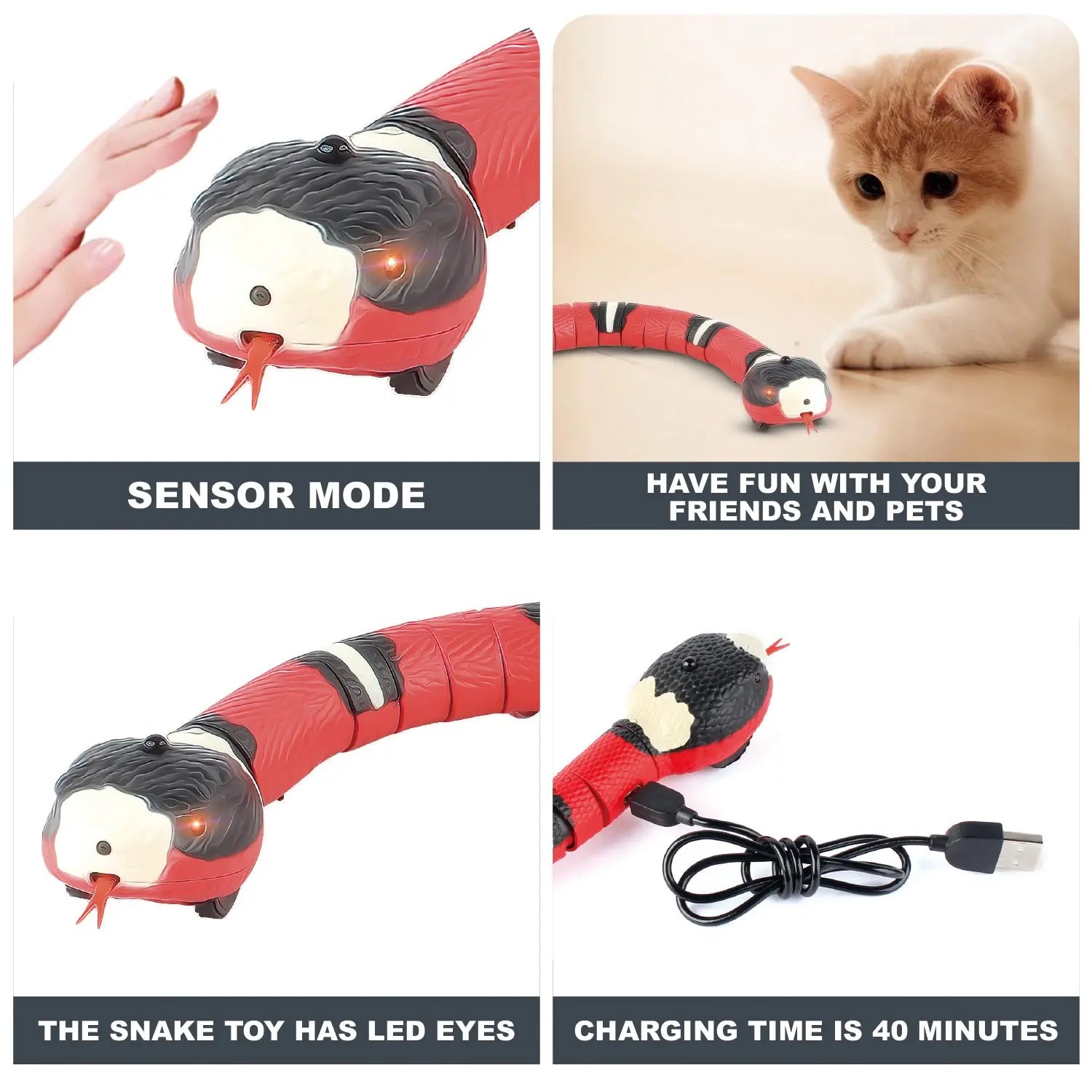 Smart Sensing Cat Toys - Interactive Automatic Electronic Snake Teaser, USB Rechargeable Indoor Play Kitten Toy-My Little Pet