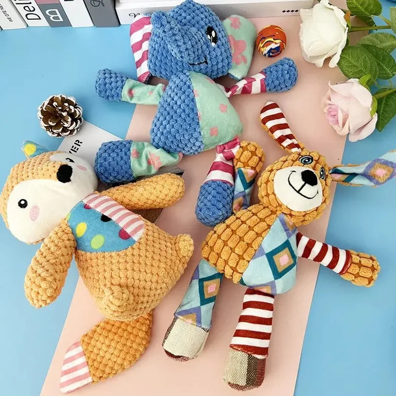 Plush Dog Toy Animals Shape Bite Resistant Squeaky Toys Corduroy Dog Toys for Small Large Dogs Puppy Pets Training Accessories-My Little Pet