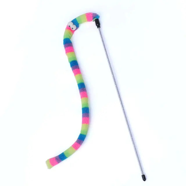 Colorful Caterpillar Cat Teaser Wand – Interactive Feather Toy for Cats-My Little Pet