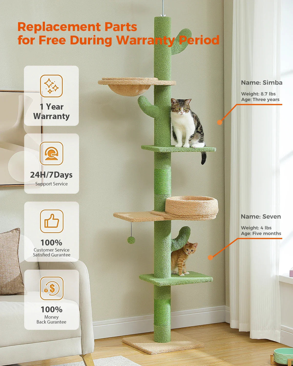 Floor-to-Ceiling Cat Tree - 228-274cm Tall Cat Climbing Tower-My Little Pet