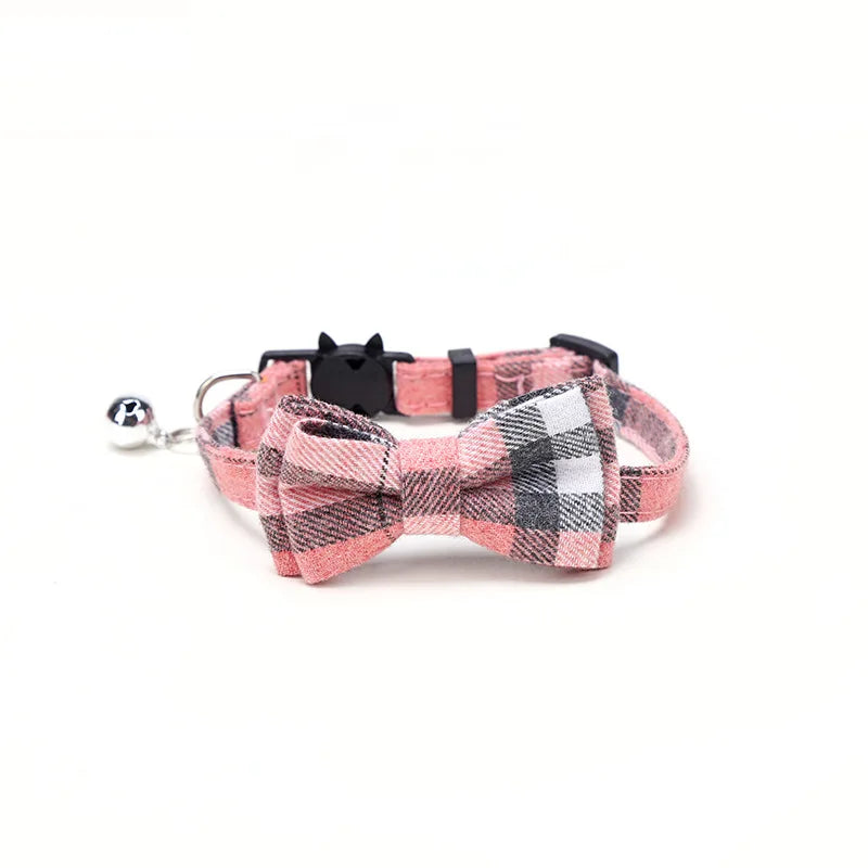 Adjustable Plaid Christmas Cat Collar with Bow Tie and Bell - Breakaway Design for Pets-My Little Pet