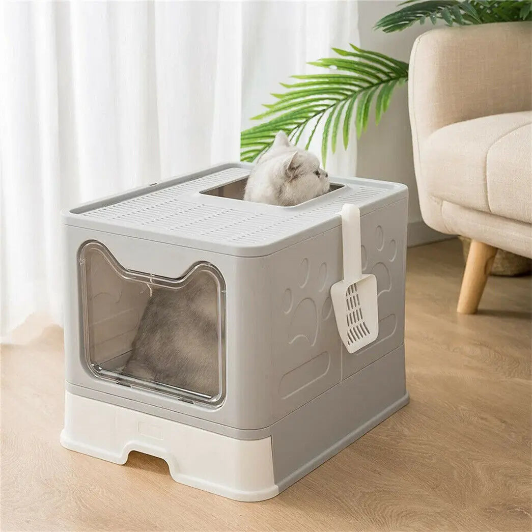 Extra Large Hooded Cat Litter Box with Top Entry and Drawer-My Little Pet