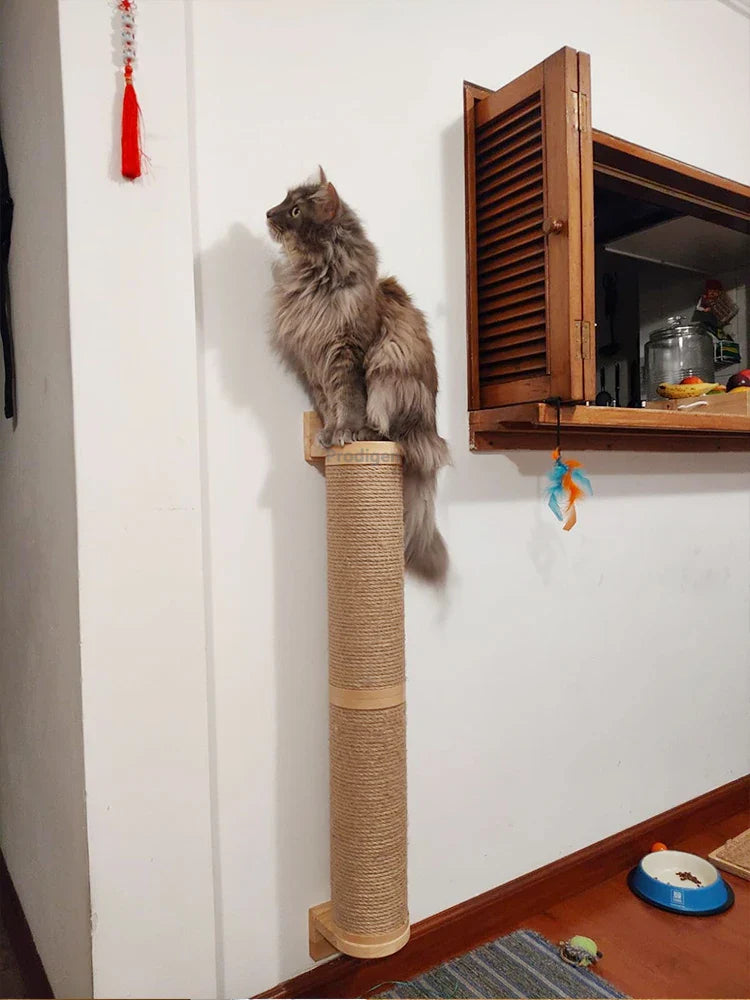 Wall-Mounted Cat Scratching Post with Wooden Base-My Little Pet