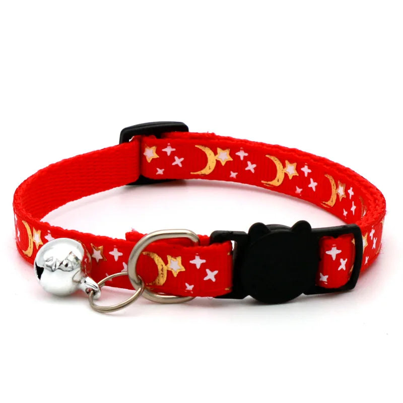 Adjustable Cat Collar with Bell – Moon & Star Design-My Little Pet