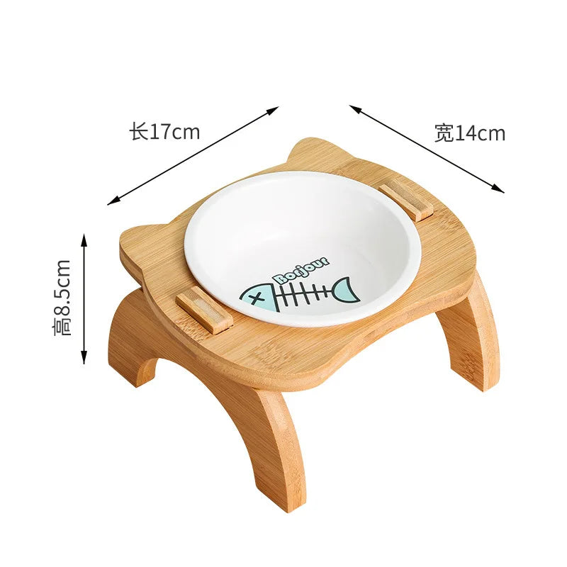 Elevated Bamboo Double Bowls for Cats and Small Dogs - Anti-Leak Design-My Little Pet