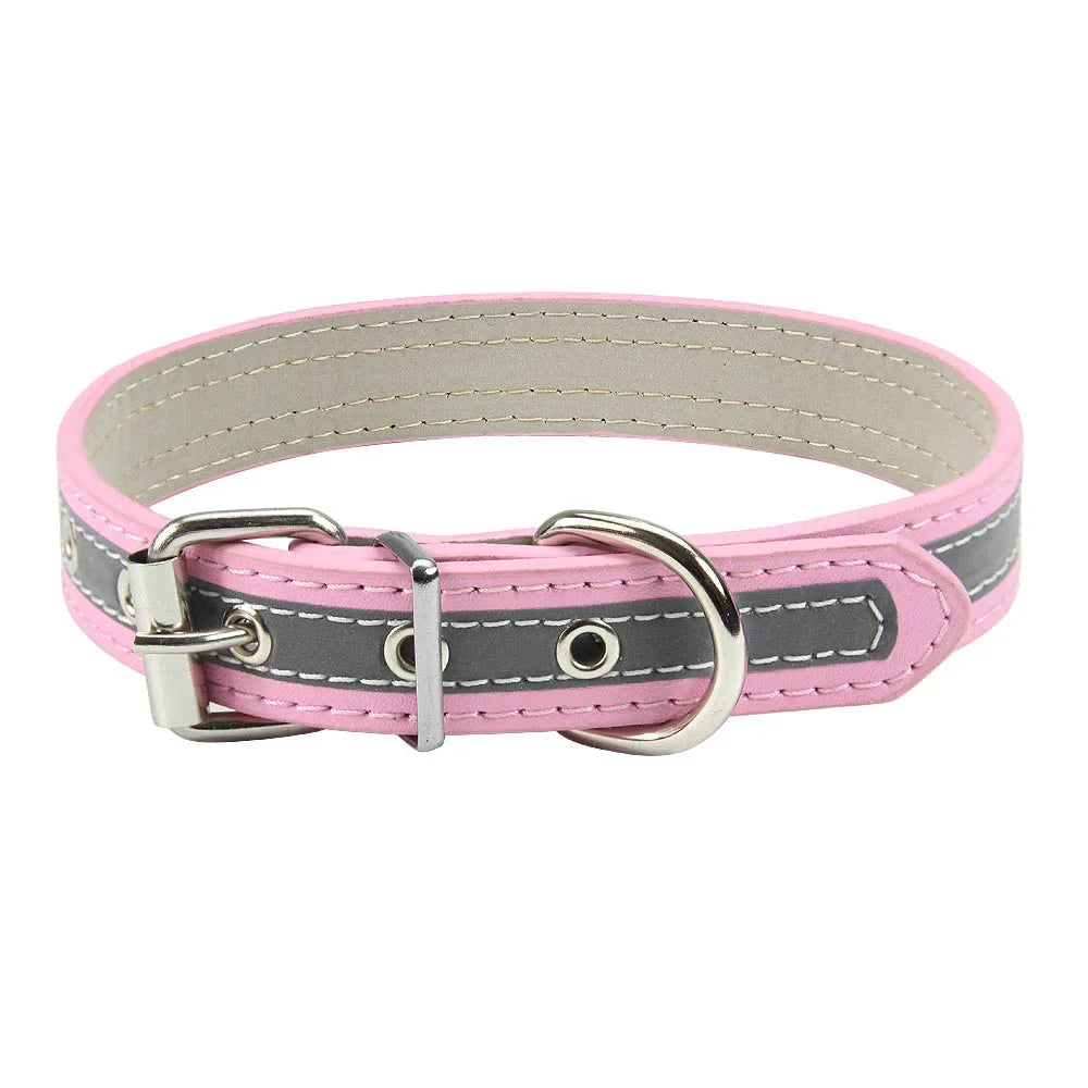 Reflective Leather Dog Collar for Enhanced Safety-My Little Pet