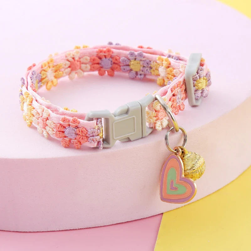 Adjustable Floral Cat and Puppy Collar with Bell-My Little Pet