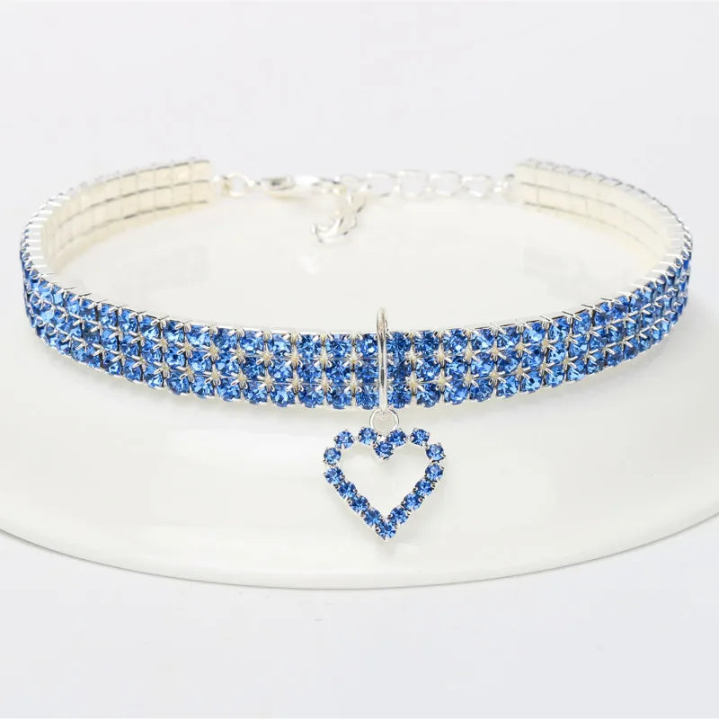 Three-Row Rhinestone Pet Collar – Elastic Love Decoration for Dogs and Cats-My Little Pet