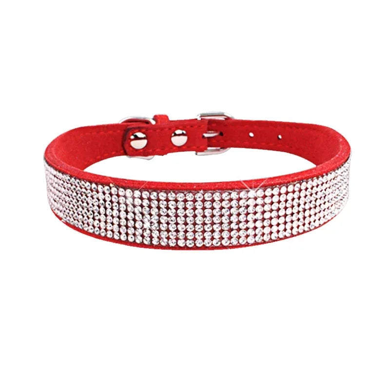 Elegant Suede Leather Dog Collar with Rhinestones-My Little Pet