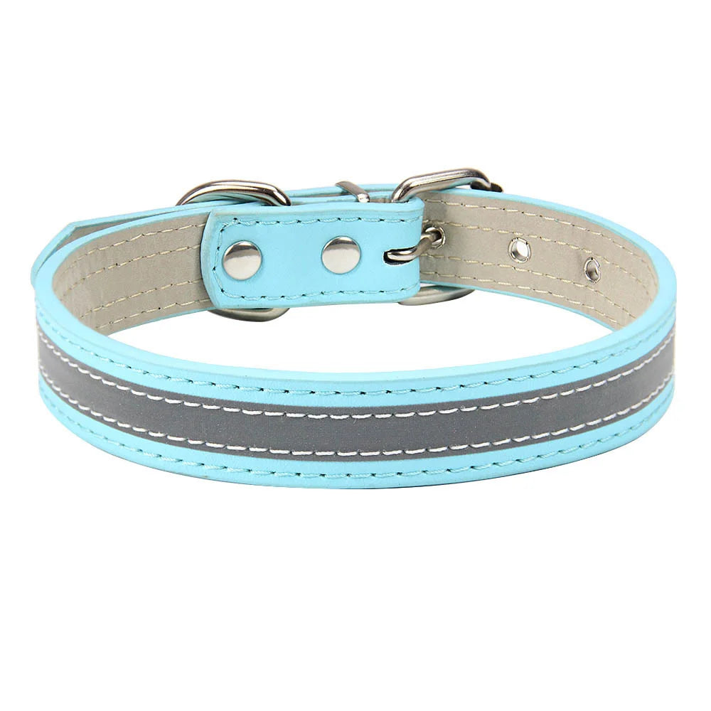 Reflective Leather Dog Collar for Enhanced Safety-My Little Pet