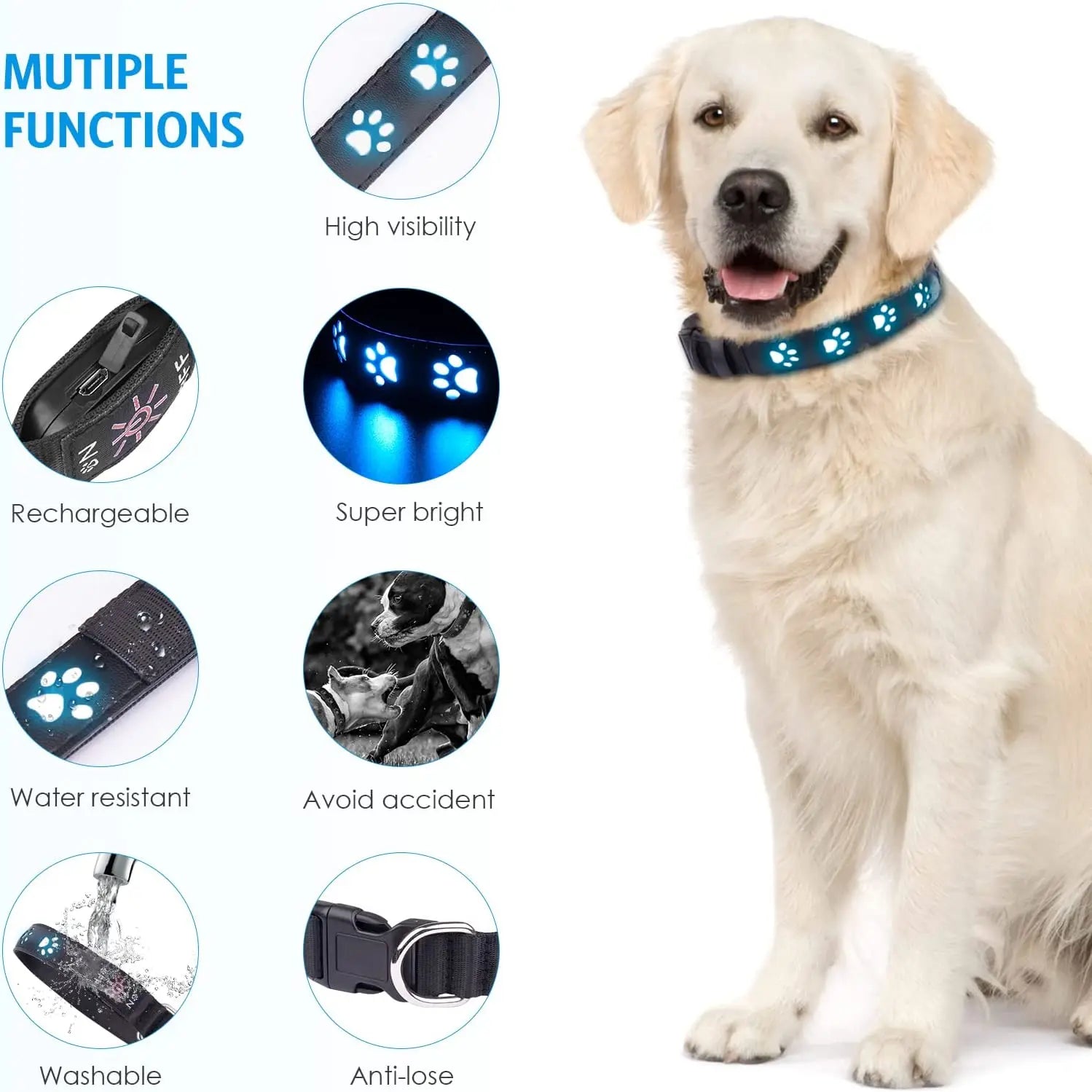 CC SIMON Rechargeable LED Dog Collar - Enhanced Night Safety with Multiple Flash Modes-My Little Pet