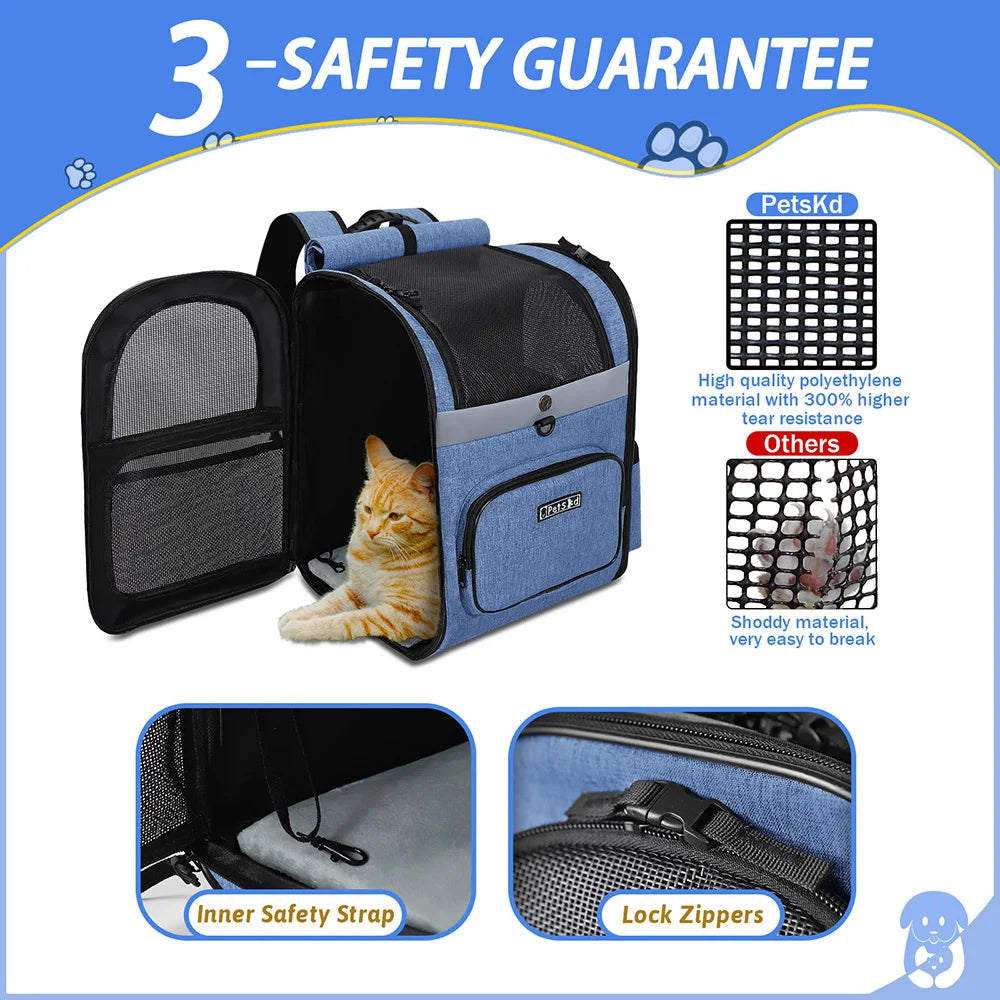 Double Shoulder Pet Backpack for Small Dogs - Sturdy, Breathable, and Foldable-My Little Pet