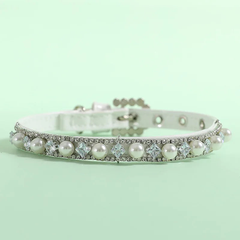 Elegant Pearl and Rhinestone Pet Collar for Cats and Small Dogs-My Little Pet