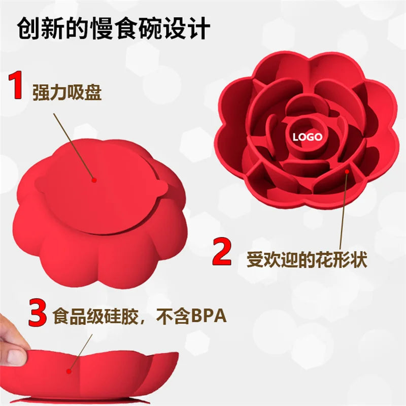 Rose-Shaped Silicone Slow Feeder Bowl for Dogs and Cats-My Little Pet